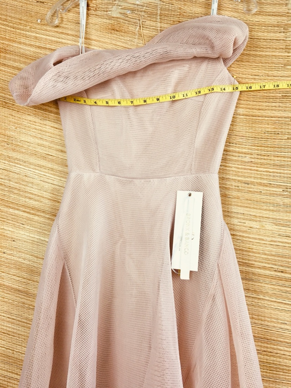 ⁠Bronx and Banco NWT Blush Pink Tulip Off Shoulder Cutout Mesh Gown Dress 4⁠ - Picture 15 of 16